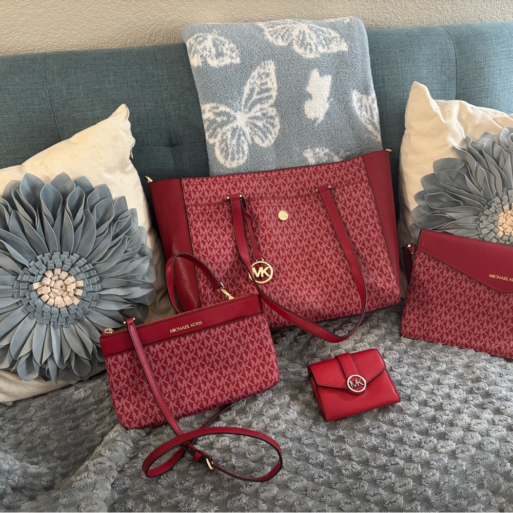 Michael Kors Burgundy Tote and Wallet Set